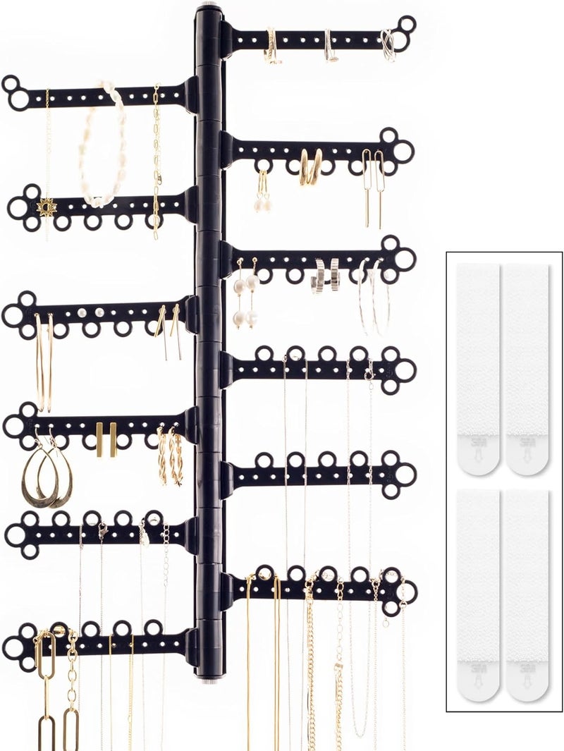 All Hung Up AllHungUp 12-Tier Wall Jewelry Organizer Wall Mounted Jewelry Organizer Necklace Holder Wall Mount Hanging Necklace Organizer Jewelry Hanger Wall Mounted Earring Holder Display Earring Organizer Black - Image 1